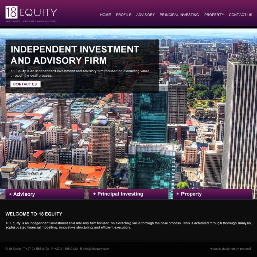 Responsive HTML web design for 18 Equity