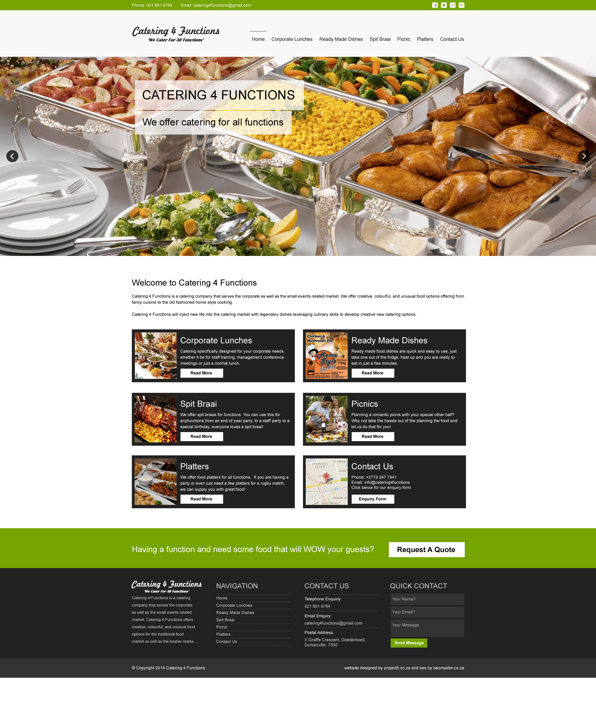 Responsive Wordpress website designed for Catering 4 Functions