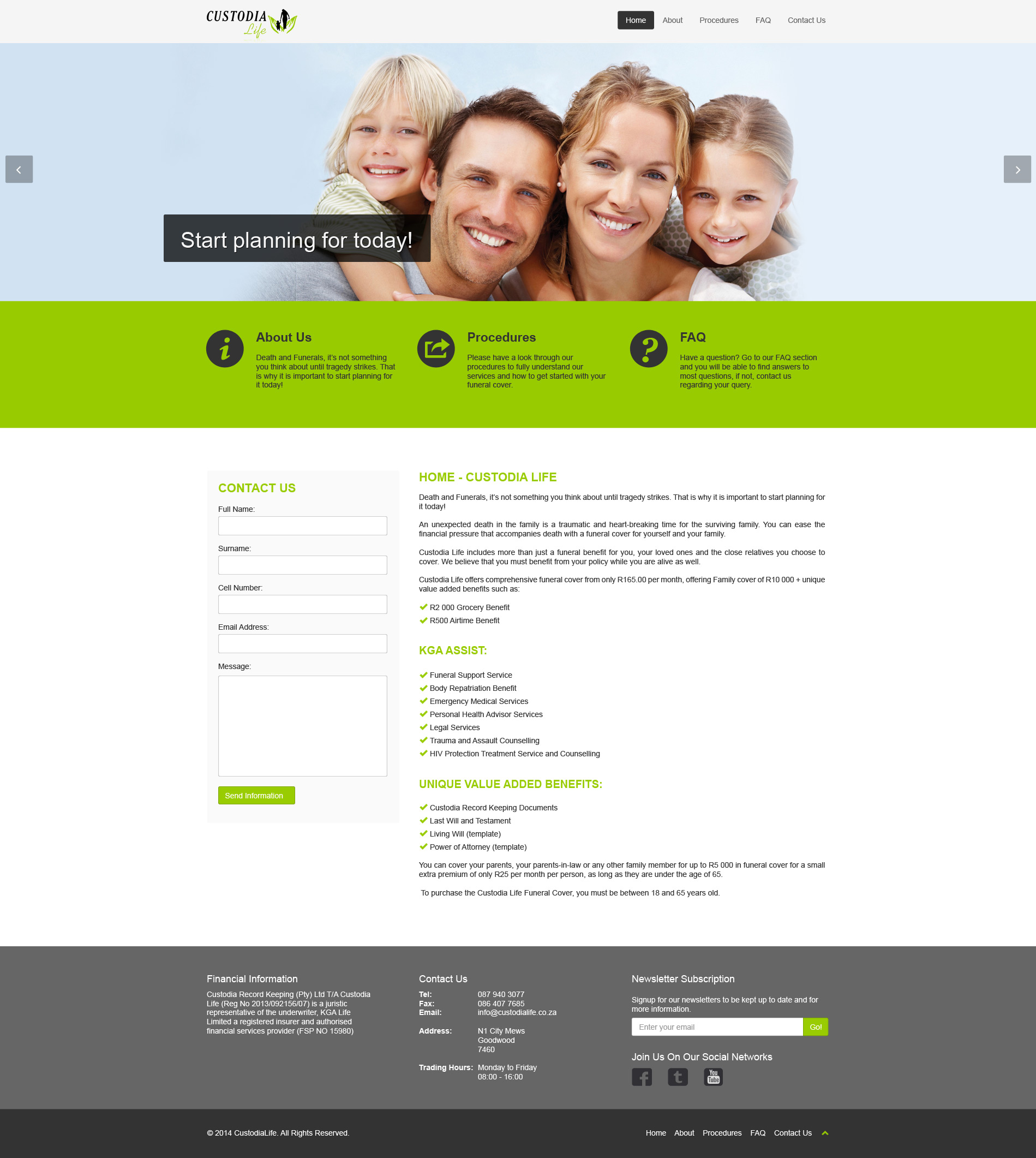 Responsive HTML website designed for Custodia Life